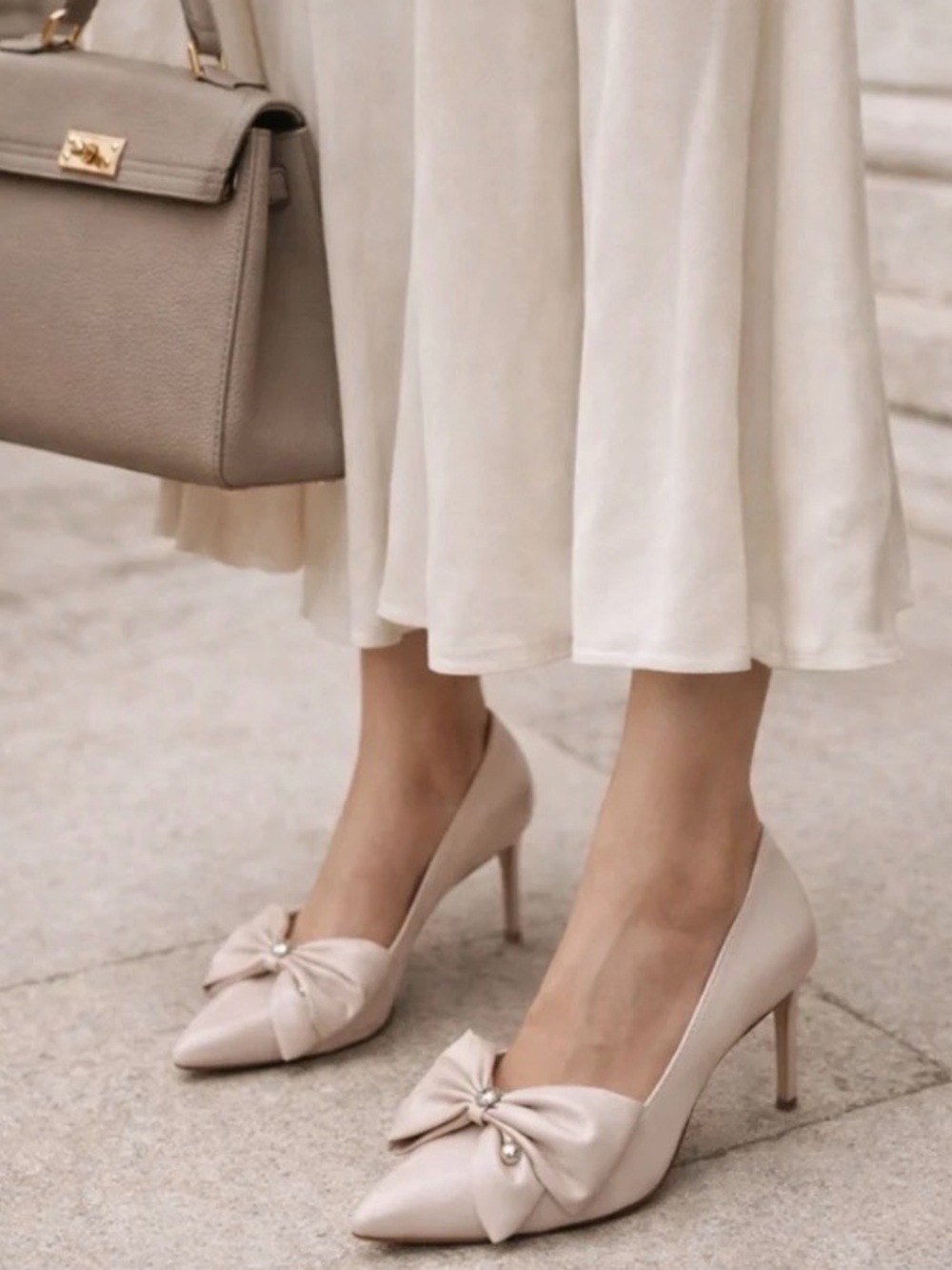 Avec Les Filles Nude Patent Pointed Toe Pumps with Bow
